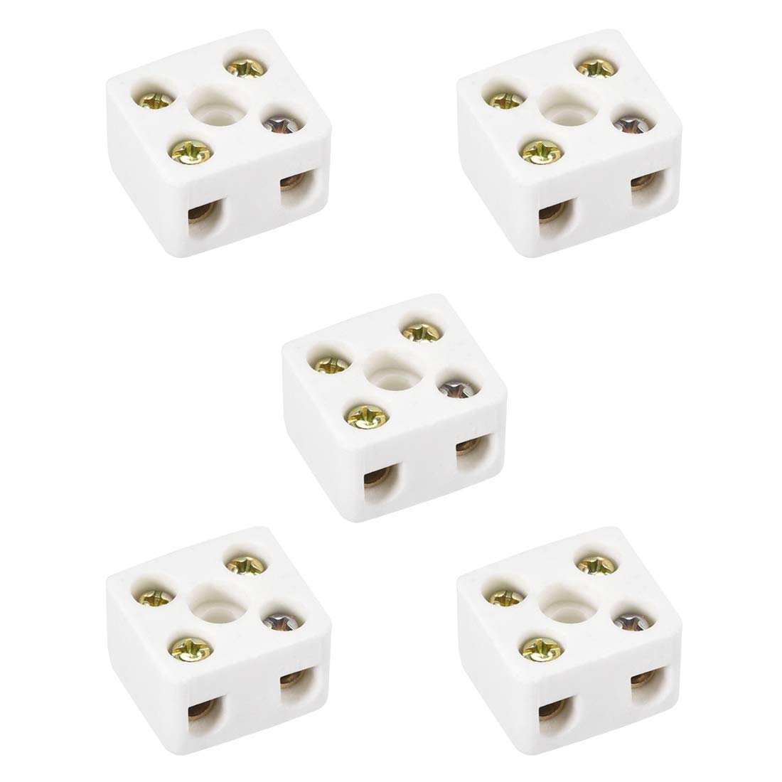 TA-VIGOR 2 Way Ceramics Terminal Blocks, 10A High Temp Porcelain Ceramic Wire Connectors, Insulation Frequency Connector for Electrical Wire Cable 5Pcs