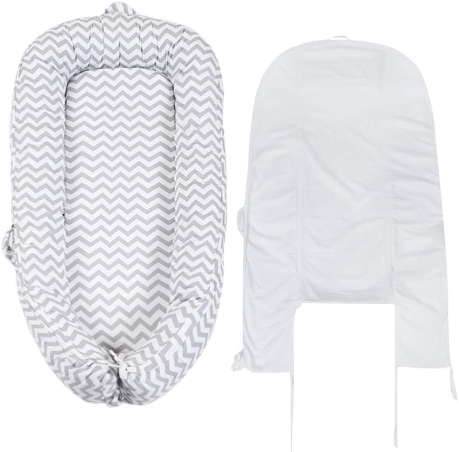 Portable Baby Lounger and Baby Nest Perfect for Co Sleeping Baby Bassinet,Soft & Breathable 100% Cotton,Adjustable Reversible Baby Cribs for Bedroom/Travel