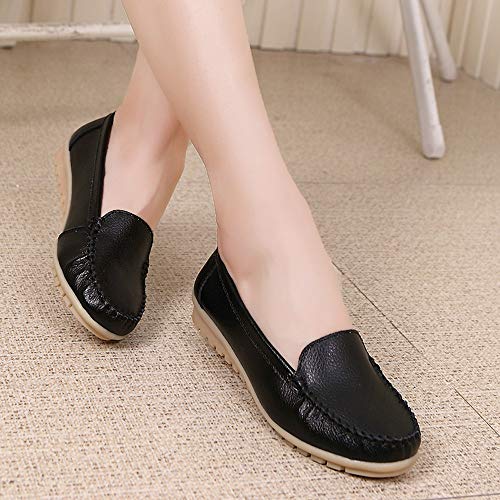Women's Slip On Flat Shoes,Comfort Walking Leather Loafers Round Toe Driving Shoes Soft Bottom Sneakers Office Work Shoes (Black, US:7.5)