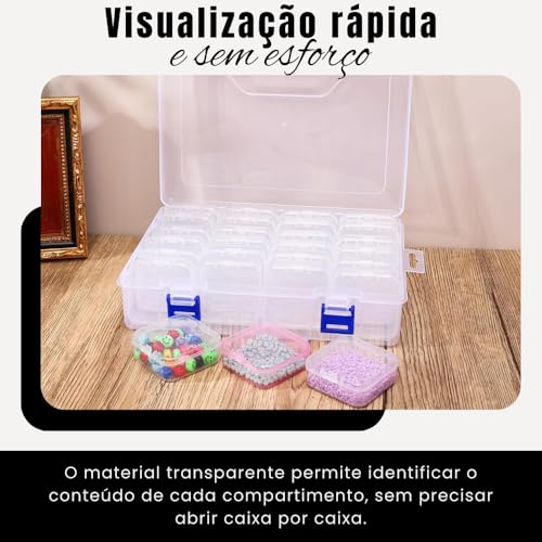 Caixa Organizadora com 24 Mini Organizadores Transparente com Tampa - Mini Recipientes de Armazenamento Joias Bijuterias Miçangas Parafusos Artesanato Costura Acessórios - Shop100