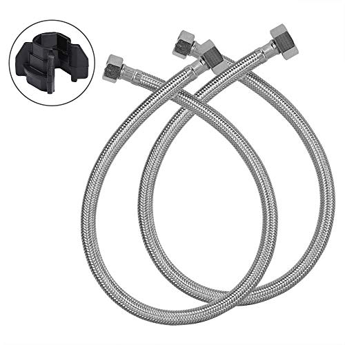 HOMEIDEAS 24-Inch Faucet Connector Braided Stainless Steel Supply Hoses With 9/16-24 UNEF-2B x 1/2 NPT In Brass Nut Faucet Hose Replacement Pack of 2(1 Pair)