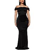 TDiooCor Womens Formal Party Dresses Ruffle High Slit Sexy Evening Curvy Wrap Long Black Dresses