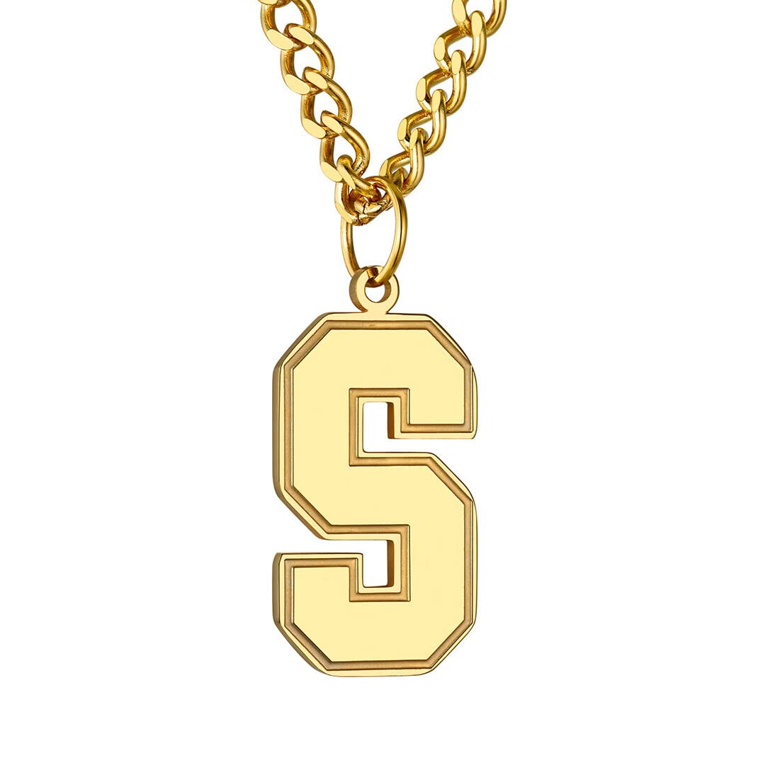 GoldChic Jewerly S Initial Gold Chain For Boy, Big Letter Pendant Statement Jewellery Gifts For Sports Men