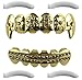 Top Class Jewels 24K Plated Gold Grillz With Fangs And Diamonds For Mouth Top Bottom Hip Hop Teeth Grills For Teeth Mouth + 2 Extra Molding Bars, Storage Case + Microfiber Cloth …