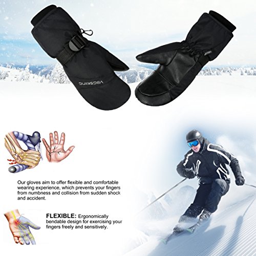 VBG VBIGER Ski Mittens Warm Winter Mittens Waterproof Ski Gloves Snow Snowboard Gloves Black Cold Weather Mittens for Women Men (Large, Black)