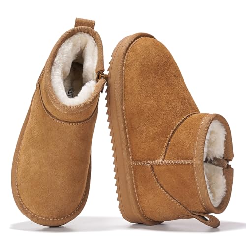 Project Cloud 100% Genuine Leather Girls Boots – Water Resistant & Lightweight Ankle Boots with Memory Foam – Cozy & Fur Non Slip Kids Boots for Girls & Boys, Perfect for Fall
