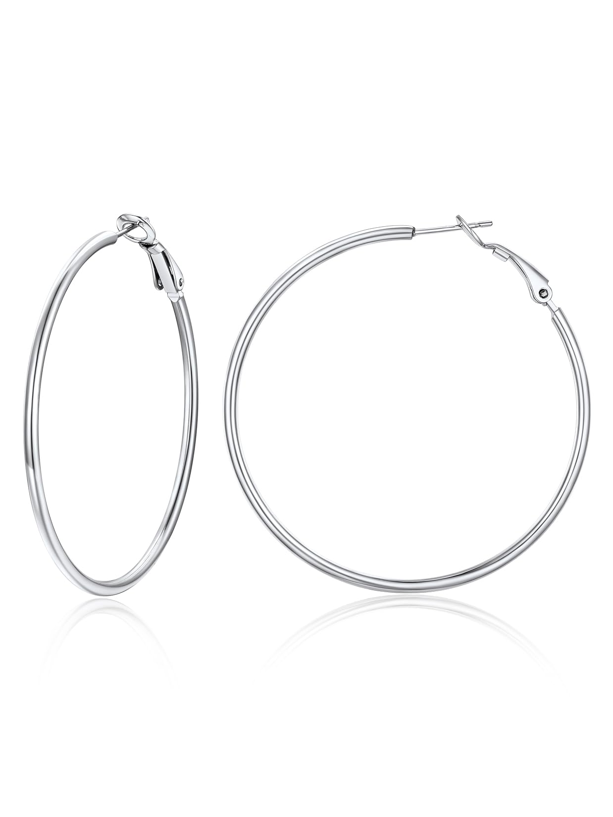 Suplight 50mm Silver Hoop Earrings for Women, Classic Medium Hoops, Hypoallergenic Stainless Steel