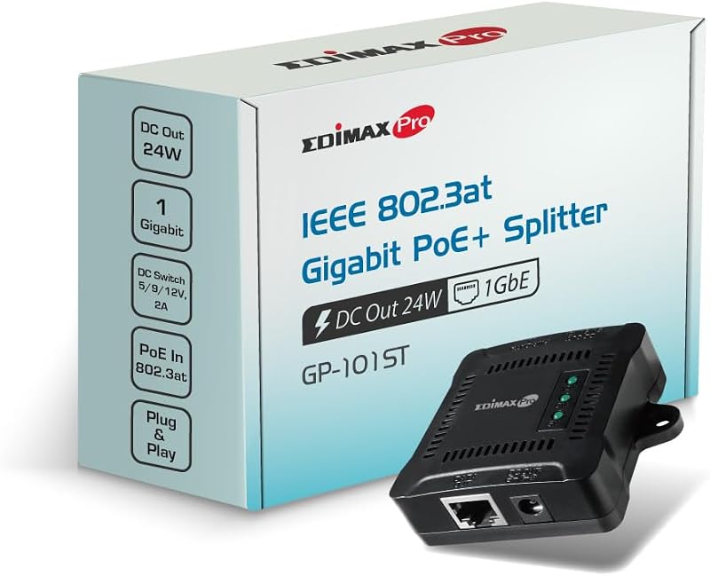 Edimax Pro Gigabit PoE+ Splitter GP-101ST 5/9/12V 2A IEEE 802.3at Data Power