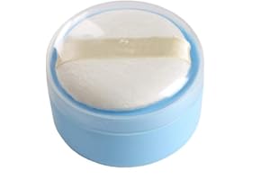 ERIOCTRY Blue Plastic Baby Care Baby After-bath Powder Puff Box Holder Kit Portable Empty Makeup Comestic Case Containers Jars With Sifter and Fluff Puff for Home and Travel