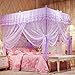 UOZZI BEDDING 4 Corners Post Purple Canopy Bed Curtain for Girls & Adults - Cute Cozy Drape Square Netting for Twin Bed - 4 Opening 58
