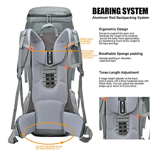 Mountaintop 70L/75L Internal Frame Hiking Backpack (75LGray) Pricepulse