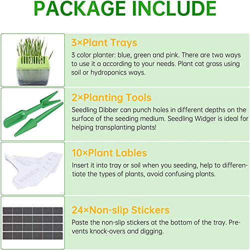 KORAM Seed Tray Kit, Seed Planting Tray for Cat Grass, Tray for Seedling Organic Pet Cat Grass Growing with Non-Slip Stickers, Natural Hairball Control Healthy Treat for Cats (Seed Not Included)