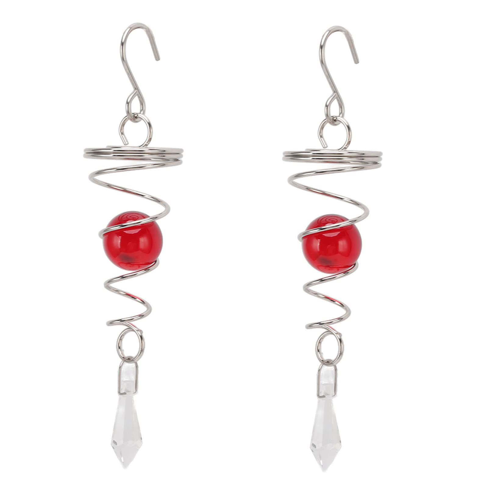 TOPINCN 2 Pieces Gazing Ball Spiral Tail Spiral Tail Decorative Wind Spinner Stabilizer Stainless Steel Spiral Wind Chimes for Indoor Outdoor Decoration(Red)