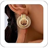 Hanfluenve Gold Earrings for Women Trendy Dainty Gold Knot Hollow Earrings Statement Chunky Stud Huggie Earring Round Double Circle Studs Jewelry Gift