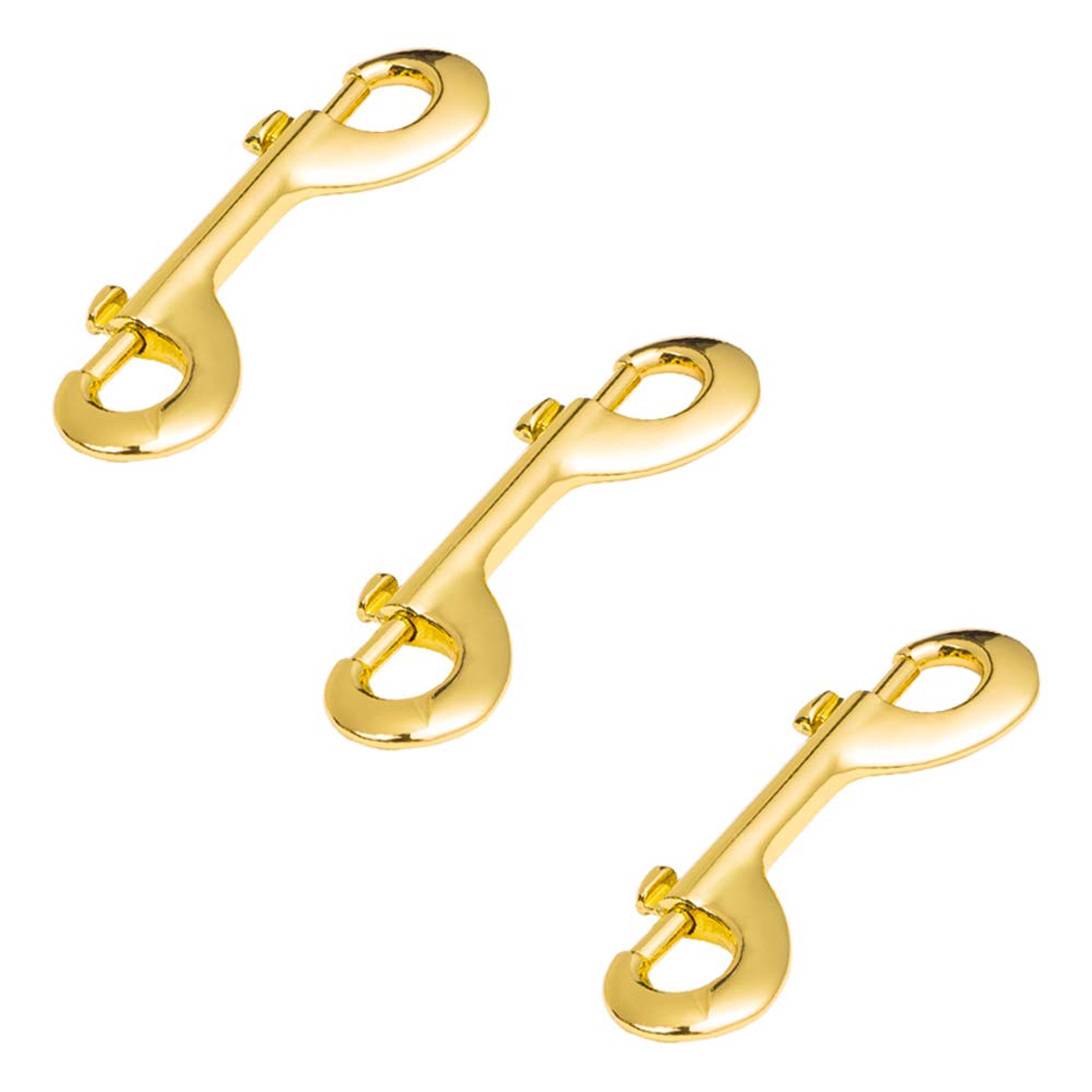 Huture 3 Pack 3.5” Double Ended Bolt Snaps Hook Zinc Alloy Trigger Chain Metal Clips Key Holder for Water Bucket Pet Feed Bucket Agricultural Equine Home Dog Leash Garage Use, Nickel Plated, Gold