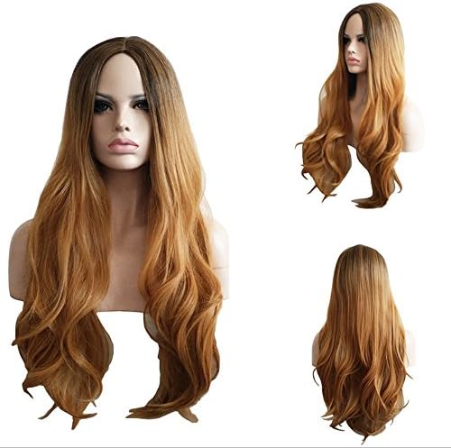 Ladybeauty Grey Blonde Wig Long Wavy Black to Blonde Wigs with Black Roots Synthetic Hair Full Wigs None Lace Wigsfor Women Natural Looking(Black to Blonde)