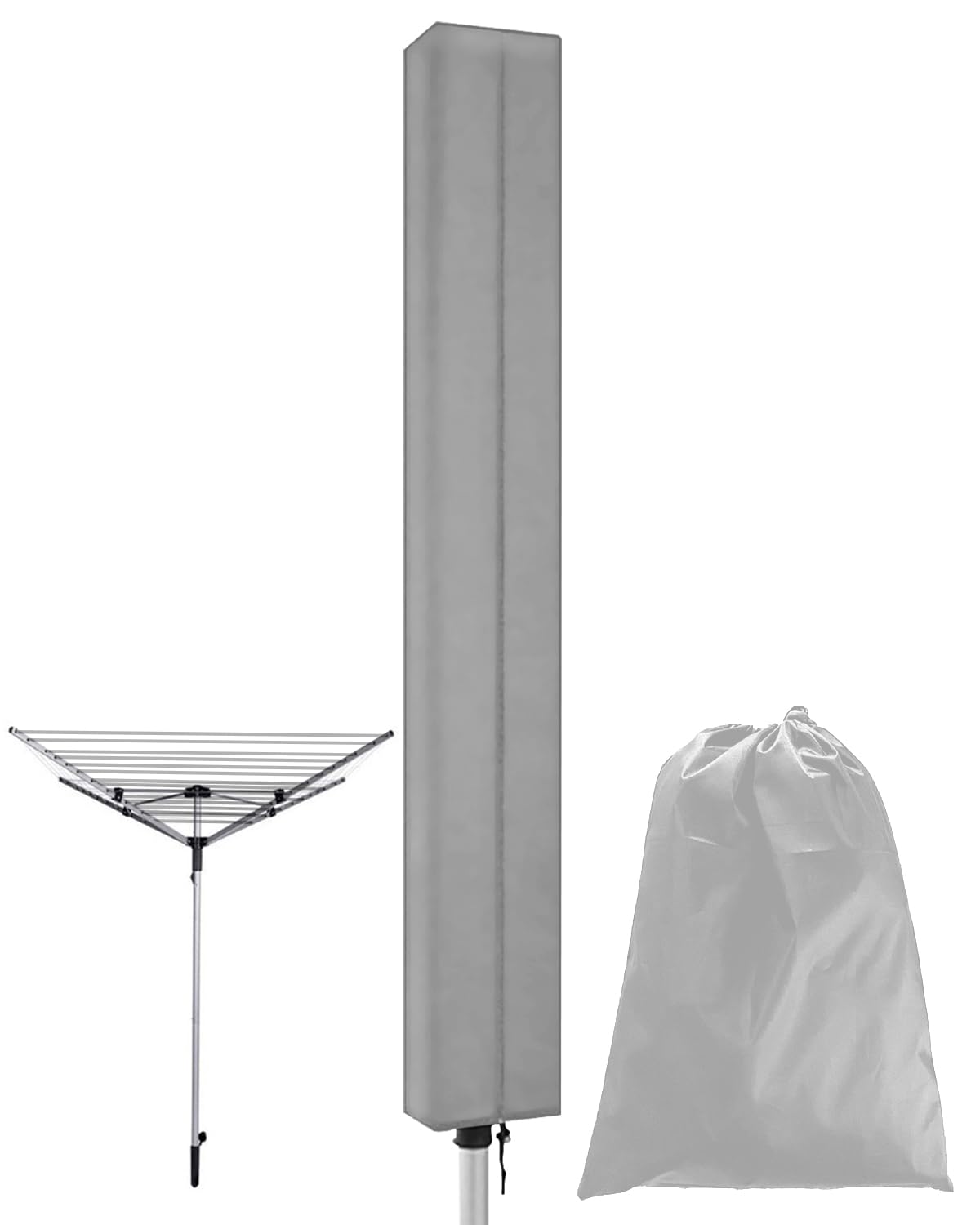 Trongle Rotary Washing Line Cover, 165 * 16 16CM Waterproof Airer Cover with Anti-rust Zip, Multipurpose for Dryer or Parasol, Durable Weatherproof cover, Outdoor, Garden (Grey) WLC02G