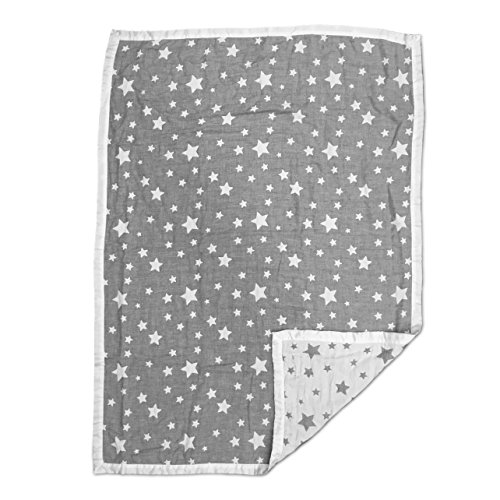 image for Living Textiles Muslin Jacquard Blanket with Grey Stars. Double-Layere