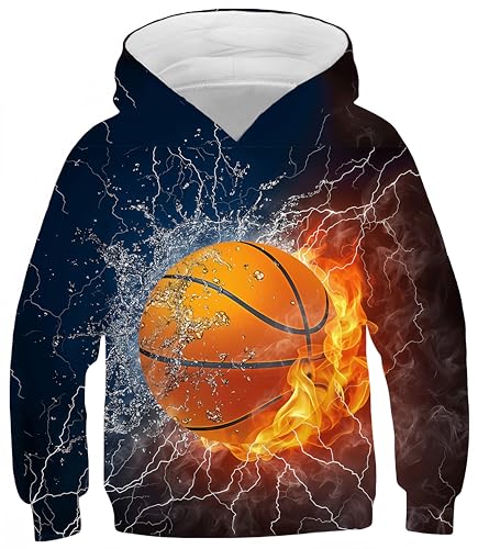 51p91Nom4WL Ocean Plus Jungen Kapuzenpullover Bunt Teens Hoodie Kinder Langarm Pulli Mit Kapuzen Sweatshirt Unisex Digitaldruck Pullover (S (Körpergröße: 125-130Cm 2), Feuer- Und Wasserbasketball 2)