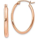 3mm 10k Rose Gold Polished Half-round Oval Hoop Earrings 25x3mm Wide Hoop Earring for Women