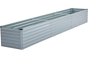 Meberam Metal Raised Garden Bed Kit 12x2x1.5ft Outdoor Bottomless Galvanized Elevated Plant Box for Vegetable Flower, Grey