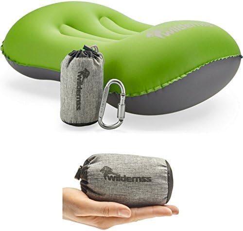 Inflatable Camping Pillow + Ultralight Stuff Bag + Screw Locking Carabiner for Hanging Lightweight Stuff - Excellent Choice for Camping, Travel, Go Bags, Hiking Essentials or Backpacking Gear (Green)