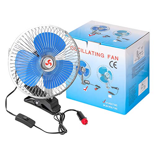 Zmoon Car Fan 12V 8'' Car Ceiling Fan Rotatable Car Cooling Fan Powerful Quiet Ventilation with Adjustable Clip & Cigarette Lighter Plug for Van/SUV/RV/ATV ...