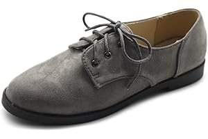 Ollio Women Classic Flat Shoe Lace Up Faux Suede Oxford