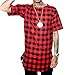LILBETTER Mens Hip Hop Hiphop Streetwear Tops Side Zipper Plaid Swag Tshirt Style (Red,XL)