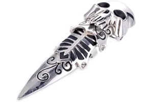ABJFJE Punk Rock Skull Armor Knuckle Joint Full Finger Double Loop Ring Gothic Adjustable Activity Rings Halloween Cosplay Costume Accessories Jewelry for Men Boy