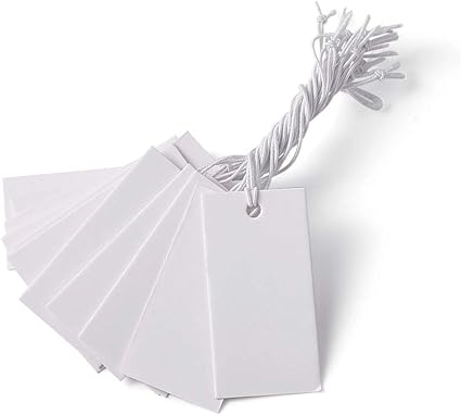 Amazon Beadthoven 100枚入り 白い長方形 荷札シール 値札 糸付き タグ スーパー提札 糸付き手製のカード 下げ札 無地 メッセージタグ プライスタグ プレゼント ファンタジー 単語カード 価格ディスプレー クラフト メモ ラベル Diy 結婚式 バーティー 撮影用 35x18mm