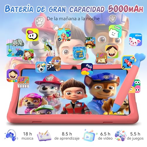 TABWEE K10 Kids Tablet 10 Inch, Android 15 Kids Tablet, 12GB RAM (4+8) 64GB ROM (TF 2TB), Wi-Fi, Parental Control, Children's Educational Tablet with Pink Case