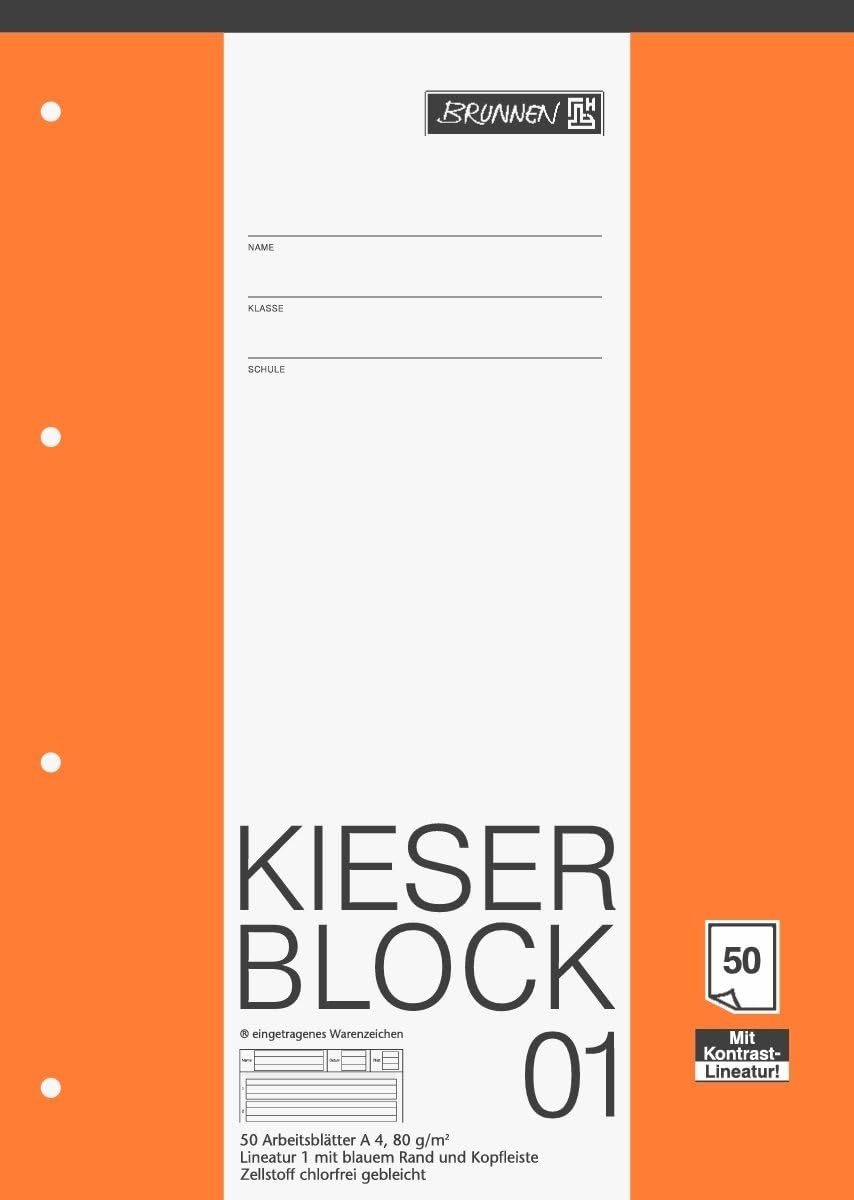 Brunnen A4 Briefpapierblock Kieserblock Schullineatur 1 K, White, White/Opulent Garden