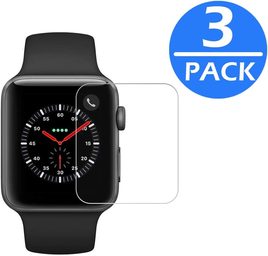 [3-Pack] Apple Watch 38mm Tempered Glass Screen Protector (Series 3 2 1) JALL [9H Hardness] [Anti-Fingerprint] [Bubble Free] [Only Covers The Flat Area] Screen Protector for Apple Watch 38mm
