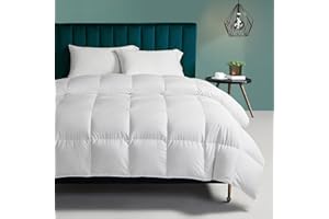 TOPGREEN Organic Feather Down Comforter Queen Size, All Season Duvet Insert with 100% Organic Cotton Cover, Medium Warm Bed Comforter with Corner Tabs (90x90, White)