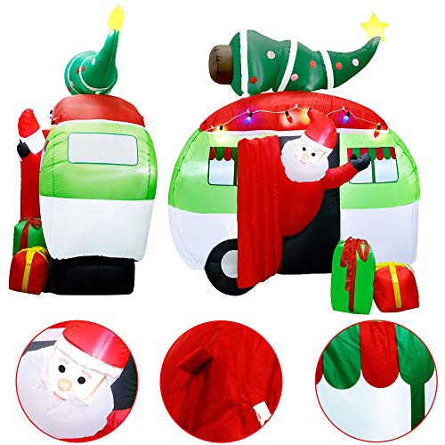 ATDAWN 7 ft Christmas Inflatable Santa Claus Driving a Car with Christmas Tree and Gift Boxes, Blow Up Lighted Yard Decoration, Inflatable Christmas Holiday Outdoor Lawn Yard Garden Decorations