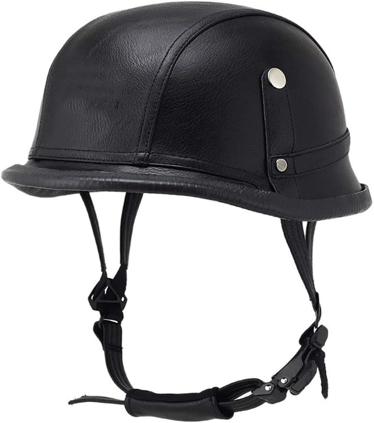 Mangen Leather Half Helmet Motorcycle Open Face Helmet Vintage Biker Cruiser Scooter Touring with Goggles (Black)