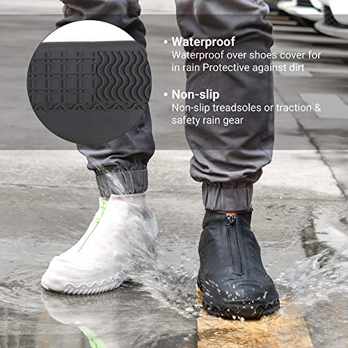 ATOFUL Reusable Silicone Waterproof Shoe Covers, Silicone Shoe Covers with Zipper No-Slip Silicone Rubber Shoe Protectors for Kids,Men and Women (Black, M)