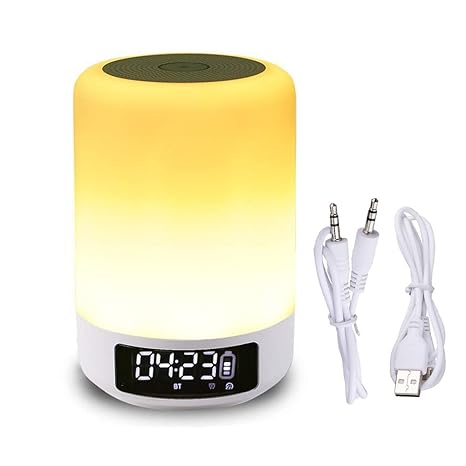 Nachtlicht & Wecker mit Bluetooth-Lautsprecher, Smart-Touch-Sensor Nachttischlampe, (dimmbare 3-Stufen-Warmweißlicht & sechs 