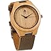 Wood Grain Handmade Mens Bamboo Natural Wooden Watch with Genuine Brown Leather Band