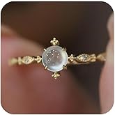 LMCIEZR 18k Yellow Gold Blue Moonstone Open Ring Ring Female Adjustable Light Luxury Setting Gemstone Oval Shape Opal Ring Solitaire Birthstone Ring Eternity Engagement Wedding Band Ring for Women