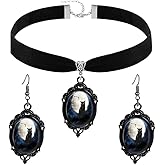 ONLYJUMP Gothic Halloween Earrings and Necklace Set Gothic Halloween Black Cat Earrings black Velvet Choker Necklaces Goth Pumpkin Earring Vintage Jewelry Gift
