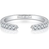 Ladylike Moissanite Open Rings for Women Half Eternity Wedding Band S925 Sterling Silver Adjustable Dainty Stackable Engagement Ring Anniversary Band for Her