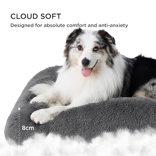 BEDSURE Fluffy Dog Bed for Large Dogs - 104 x 69 x 8 cm Washable Dog Bed for Large Dogs, Non-Slip Underside, Dark Grey