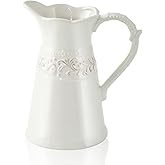 OTARTU White Ceramic Pitcher Vase, Flower Pitcher,Farmhouse vase for Home Décor, 8.5inch Jug Vase.