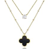 M.DUN - Layered Necklace for Women, 2 Strand Stainless Steel Chains with Clover, Butterfly or Heart Pendant, Dainty Fashion Jewelry Gift