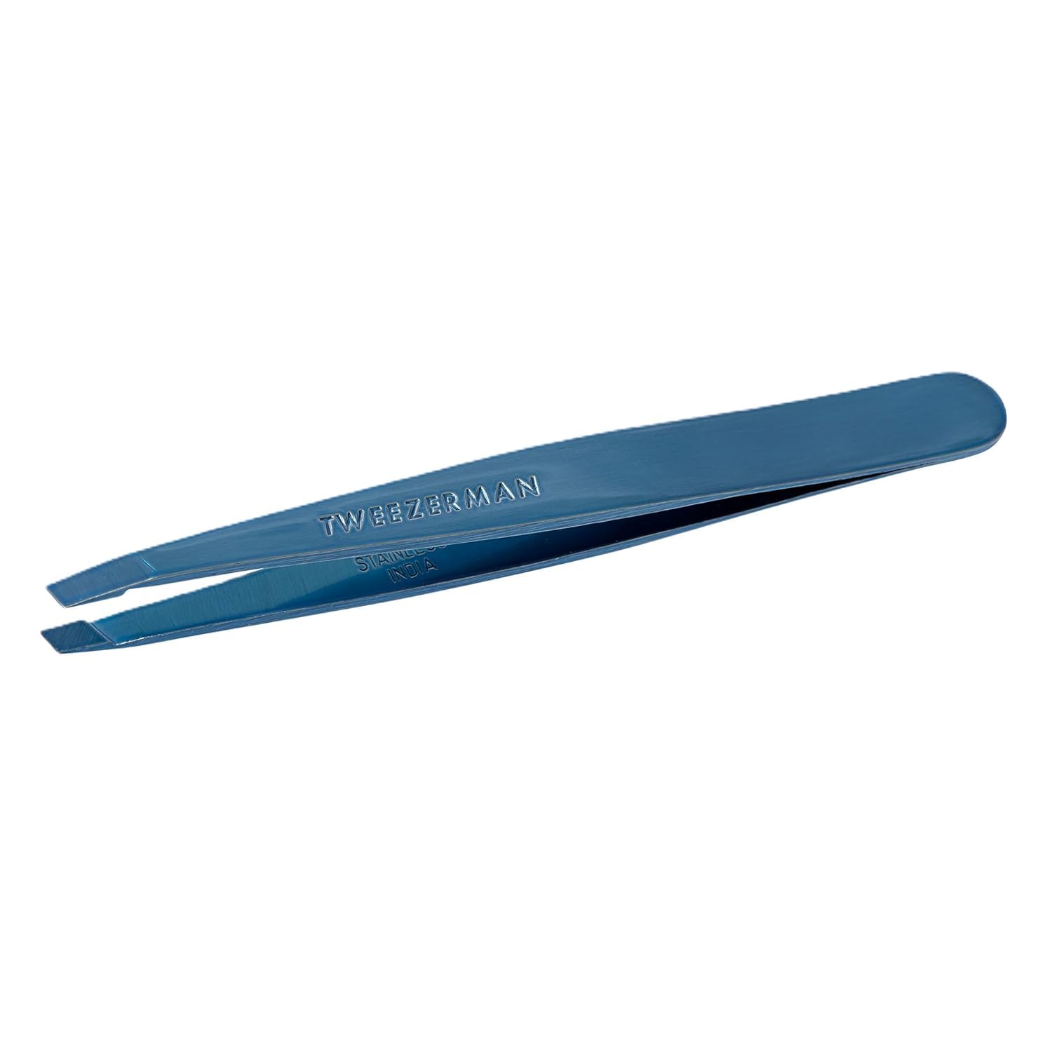 TWEEZERMAN Eyebrow Plucking Tweezers Slanted Tip Stainless Steel Blue
