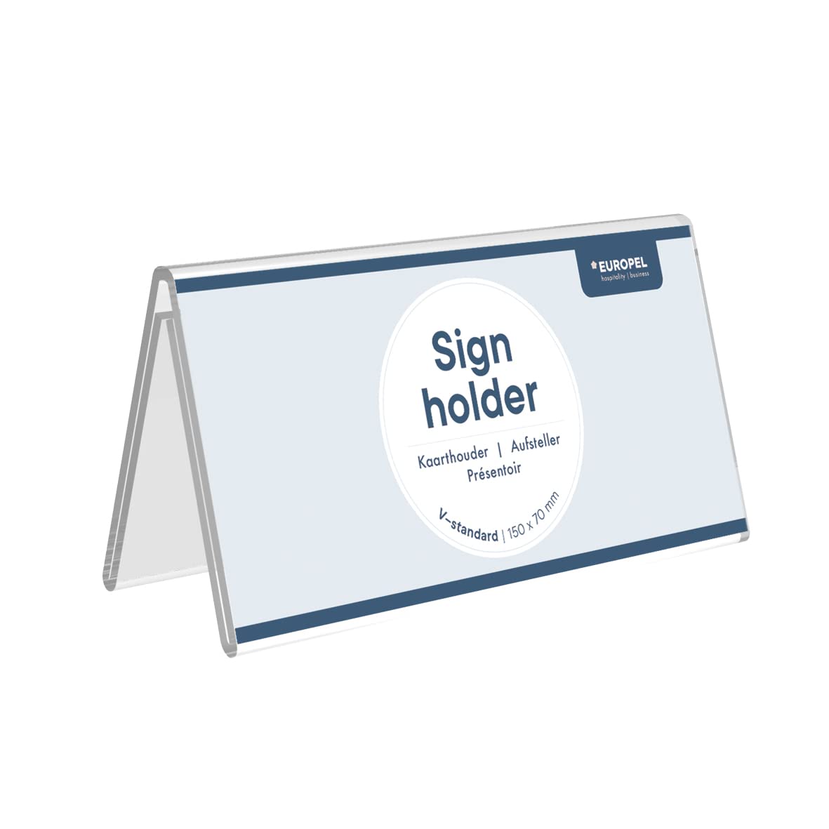 EUROPEL Sign Holder Table Place Name Holder 15 x 7cm, Crystal Clear Acrylic, Double-Sided Display