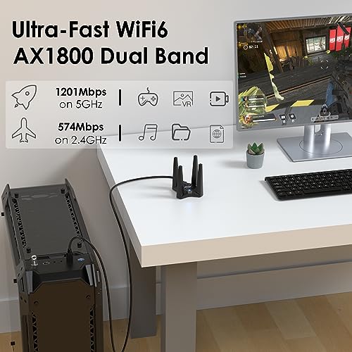 AX1800 USB WiFi Adapter for Desktop PC, WAVLINK USB WiFi Dongle, Dual Band 5Ghz(1201Mbps) + 2.4Ghz(574Mbps), MU-MIMO, Beamforming, WPA3 Encryption, Built-in Driver, Support Win 11/10