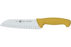 ZWILLING Twin Master 7" Santoku Knife with Granton Edge | 57 Rockwell Hardness | Ergonomic Non-Slip Synthetic Resin Yellow Ha